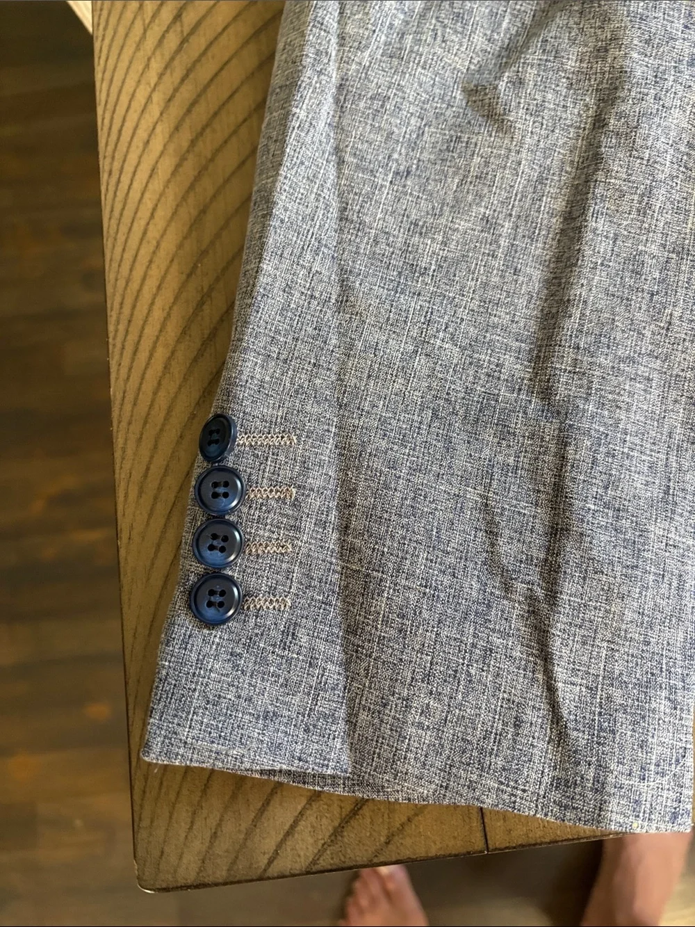 Men's Light Gray Textured Blazer - Blue Lining
